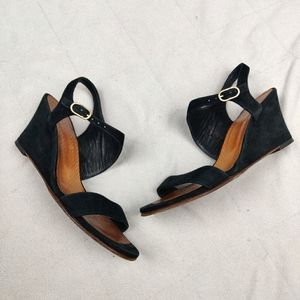 Chie Mihara Anatour Black Suede Ankle Strap Wedge Heeled Sandals Size 36 (US 6)